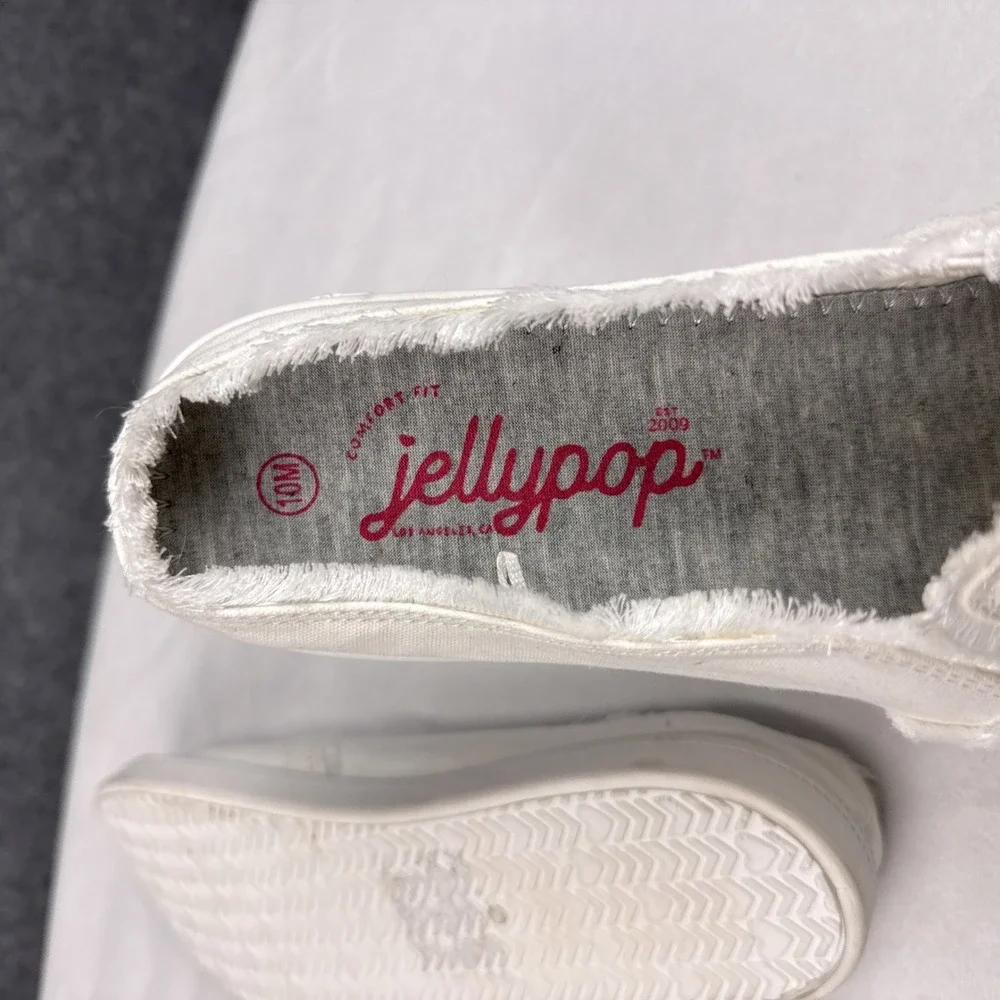 Jellypop Womens White Canvas Slip On Mule Sneakers Frayed Edge Size 10M‎